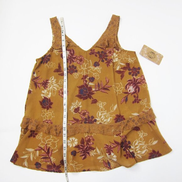 Mason & Belle Boho Tunic Top Medium Sleeveless Lace Ruffle Tan Floral NEW - Picture 12 of 13